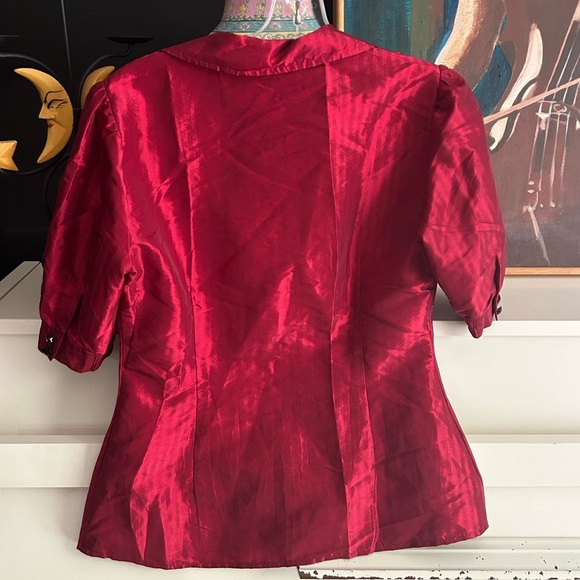 Cleo Crimson Ruby Red Button-Up Blouse Small - Picture 13 of 16
